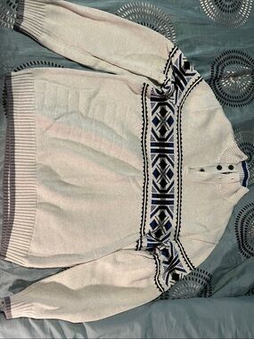 Chaps Cream Fair Isle Button-Neck Sweater